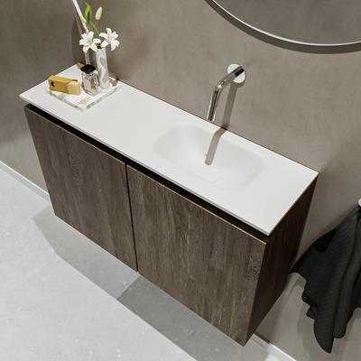 MONDIAZ TURE 80cm toiletmeubel dark brown. EDEN wastafel talc rechts geen kraangat