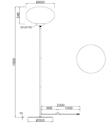 Trio VloerlampFomento Ø 40cm - zwart met wit glas - 463100132