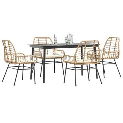 5-delige Tuinset met kussens poly rattan glas bruin