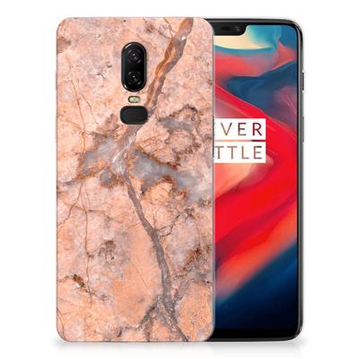 OnePlus 6 TPU Siliconen Hoesje Marmer Oranje