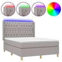 Boxspring met matras en LED stof lichtgrijs 140x200 cm - thumbnail