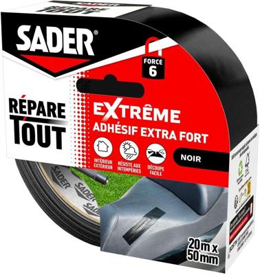 Extra sterke lijm - SADER - Repareert alle extreme situaties - Binnen & Buiten - Alle oppervlakken - Zwart - Gemakkelijk te snijden - 20 m x 50 mm