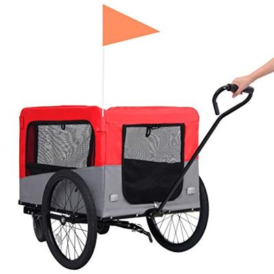 Fietstrailer en hondenwagen 2-in-1 rood en grijs - thumbnail