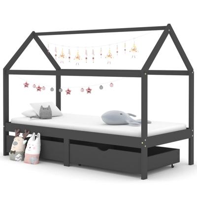 Kinderbedframe met lades grenenhout donkergrijs 90x200 cm