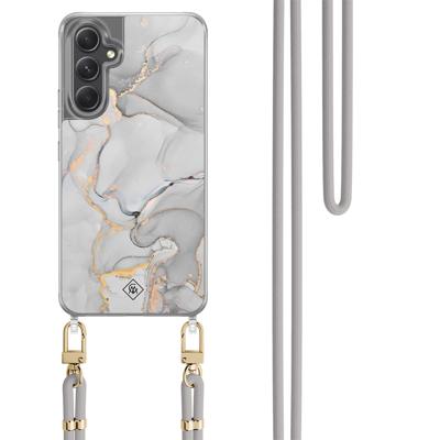Samsung Galaxy A34 hoesje met grijs koord - Marmer grijs Samsung Galaxy A34 hoesje met grijs koord - Marmer grijs