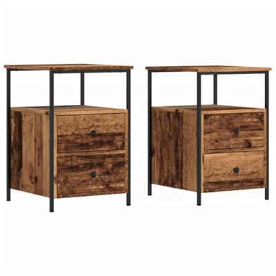 Nachtkastjes 2 st 34x35,5x50 cm bewerkt hout oud houtkleurig