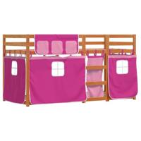 Stapelbed met gordijnen 90x200 cm grenenhout roze - thumbnail
