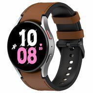 leer + siliconen bandje - Maat: large - Bruin - Samsung Galaxy Watch 4 Classic - 42mm & 46mm - thumbnail