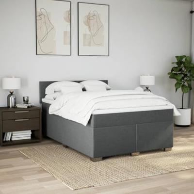 Boxspring met matras stof donkergrijs 140x190 cm