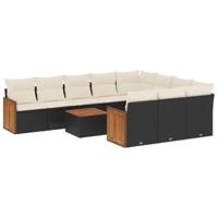 11-delige Loungeset met kussens poly rattan zwart - thumbnail