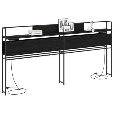 Opberghoofdbord met plank Zwart eiken 200 cm Bewerkt hout