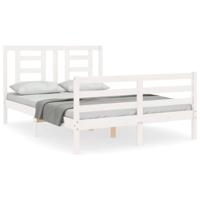 Bedframe met hoofdbord massief hout wit 120x200 cm - thumbnail