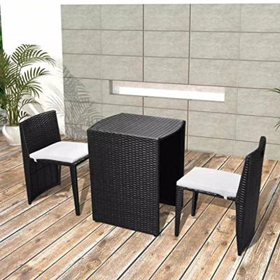 VidaXL 3-delige bistroset met kussens poly rattan zwart