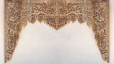 Fotobehang - Houten ornamenten uit het Verre Oosten, Aanrader voor uw muur, in 11 maten, incl behanglijm