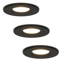 Set van 3 Venezia LED inbouwspots - 6 Watt 650 lumen - 2700K warm wit - Dimbaar - Rond - IP65 waterdicht - Zwart - Voor binnen, buiten en badkamer - thumbnail