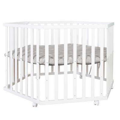 ROBA LITTLE STARS Hegaxonal Baby Box - Verstelbare hoogte - Gevoerde hoes - Geremde wielen - Wit gelakt hout - Sterrenpatroon