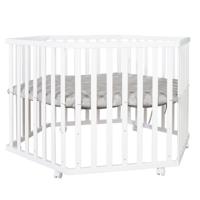 ROBA LITTLE STARS Hegaxonal Baby Box - Verstelbare hoogte - Gevoerde hoes - Geremde wielen - Wit gelakt hout - Sterrenpatroon - thumbnail