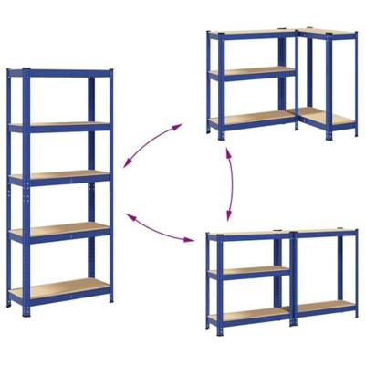 VidaXL Opbergrek 5-laags staal & bewerkt hout blauw - thumbnail