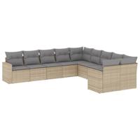 10-delige Loungeset met kussens poly rattan beige - thumbnail