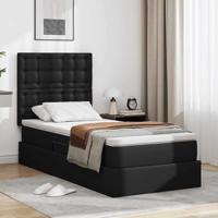 Opbergbed met LED met matras Zwart 100 x 200 cm Nep Leer - thumbnail