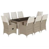 9-delige Bistroset met kussens poly rattan beige - thumbnail