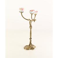 BRONZEN KANDELAAR MET TWEE TAKKEN EN PORSELEIN - thumbnail