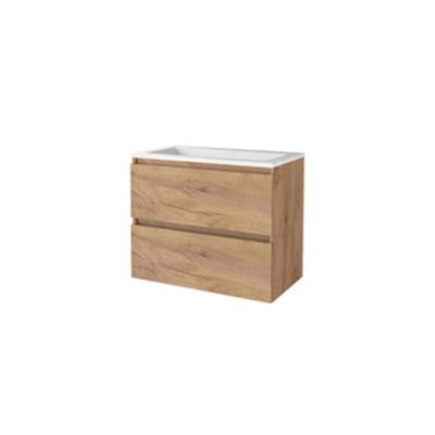 Basic-Line Start 46 Badkamermeubelset - 80 x 46 cm - Greeploos - 2 Lades - Acryl Wastafel - Zonder Kraangat - Whisky Oak
