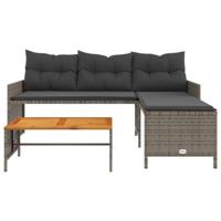 Tuinbank met tafel en kussens L-vormig poly rattan grijs - thumbnail