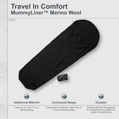 Cocoon Mummy Liner 100% Merino Wool Lakenzak Black Cocoon Mummy Liner 100% Merino Wool Lakenzak Black