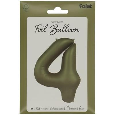 Folieballon Cijfer 4 Olijfgroen Mat (86cm)