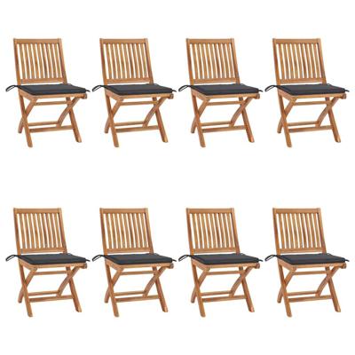 Tuinstoelen 8 st inklapbaar met kussens massief teakhout