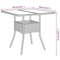 Tuintafel met glazen blad 80x80x75 cm poly rattan beige - thumbnail