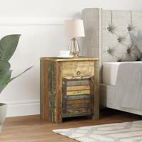 Bijzettafel met 1 lade en 1 deurtje gerecycled hout - thumbnail