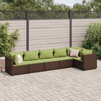 6-delige Loungeset met kussens poly rattan bruin - thumbnail