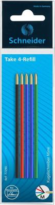 Schneider balpenvulling Take 4, geassorteerde kleuren, etui van 5 stuks