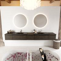 MONDIAZ BUKLA 280cm badmeubel met module 40 kleur Dark Brown met 5 lades. Wastafel CLOUD dubbel 2 kraangaten kleur Urban. - thumbnail