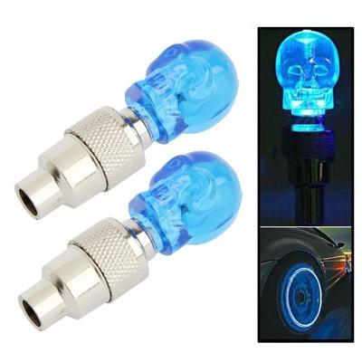 2 x schedel gevormde ventiel Cap licht wiel band Lamp voor auto / motor / Bike(Blue)