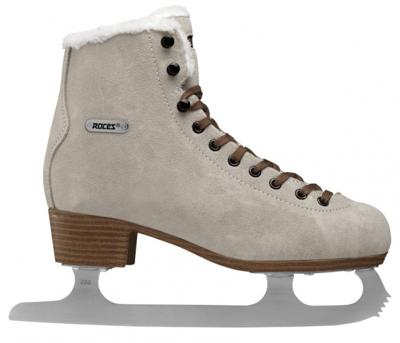 Roces - suède eco-fur - kunstschaatsen - schaatsen dames - bruin - warme eco-fur voering & rvs ijzer - maat eu 38