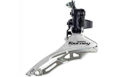 Voorderailleur 3 x 6/7 speed 3 x 6/7V Shimano Tourney FD-TY300 down swing/top pull - hoge klem 28,6 mm - 42T - (66-69°) - Zwart/Zilver