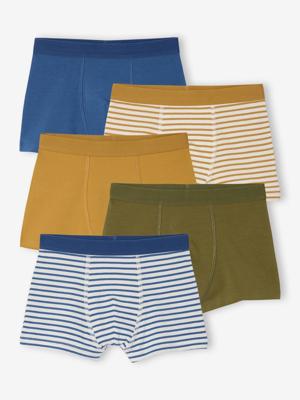 Set van 5 boxershorts voor jongens, effen en gestreept meerkleurig