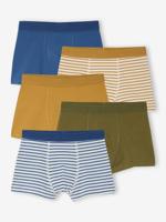 Set van 5 boxershorts voor jongens, effen en gestreept meerkleurig - thumbnail