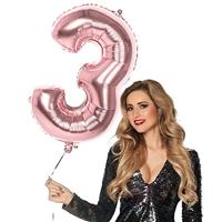 Folieballon &apos;3&apos; Roségoud groot - thumbnail