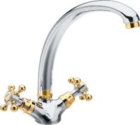 Wastafelmengkraan Sapho Antea 2-knop Gebogen Uitloop 26.5 cm Chroom / Goud Sapho - thumbnail