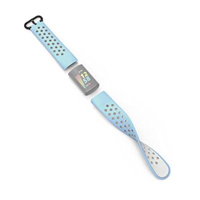 Hama Sportpolsband Voor Fitbit Charge 5 Ademend Horlogebandje L.blauw/grijs