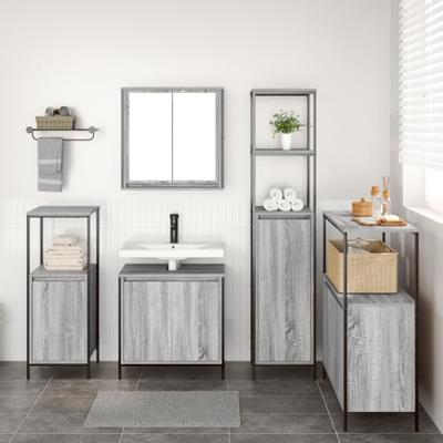 Badkamermeubelset 5 pcs Grijs Sonoma en Zwart Bewerkt hout