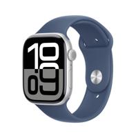 Apple Watch Series 10 (GPS 46 mm) Smartwatch - Kast van zilverkleurig aluminium - Denim sportbandje (M/L). Conditie bijhouden, Ecg-app, always on Retina-display, waterbestendig - thumbnail