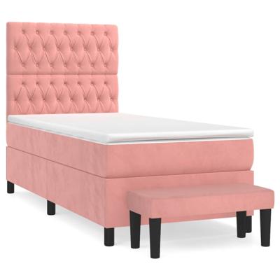 Boxspring met matras fluweel roze 100x200 cm