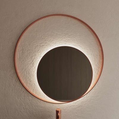 Spiegel Gliss Design Kosmos Koper Rosé Rond met Frame en Indirecte LED Verlichting 80 cm