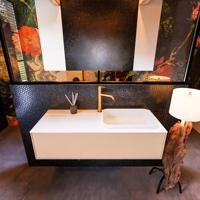 Badkamermeubelset Mondiaz Erin 120 cm met 1 Lade met RIDGE Wastafel Rechts Talc met 1 kraangat Greeploos Mat Rosee - thumbnail