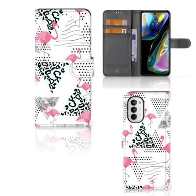 Motorola Moto G52 | Moto G82 | Telefoonhoesje | Met pasjeshouder | Flamingo Triangle